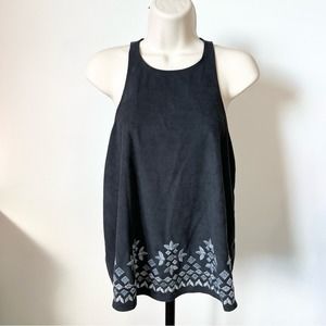 Hollister Faux Suede‎ Tank Top Blouse Size M Embroidered Hem